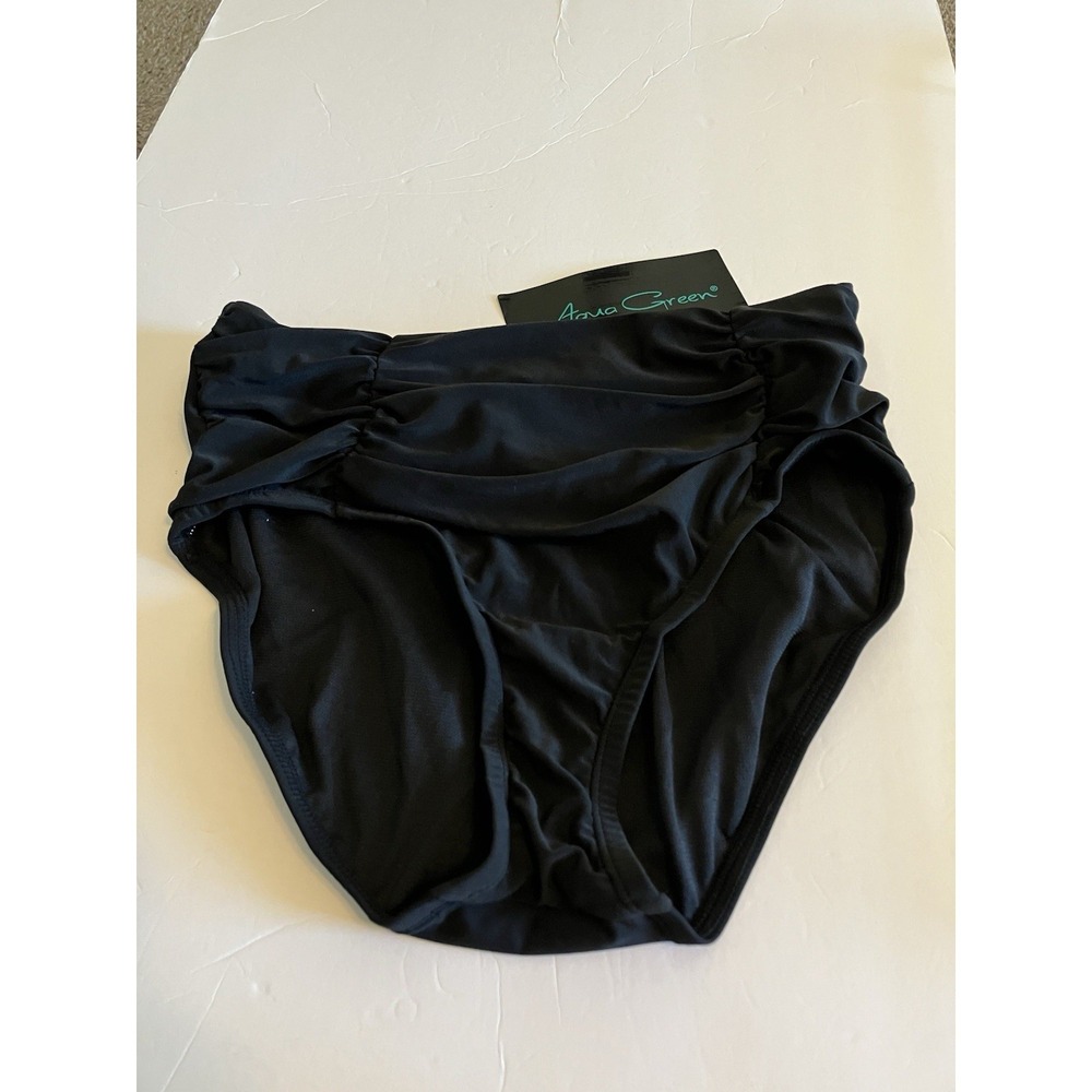 Aqua Green Bikini Bottom Womens Medium Black New Ruched Front Drape C905